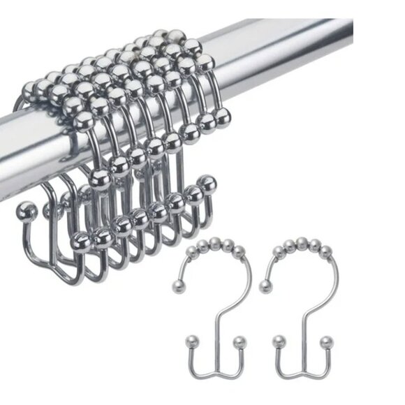 Shower Curtain Rings, Metal Double Shower Hooks Set of 12 - Picture 4 of 9